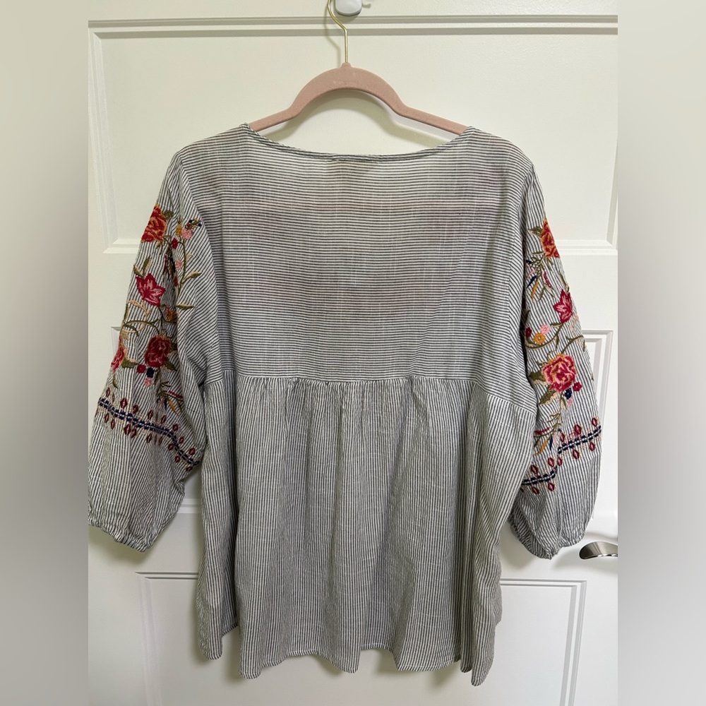 Savanna Jane Floral Embroidered Striped Blouse - Picture 3 of 3